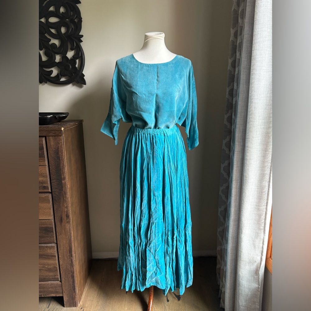 Vintage BB Designs Aspen 2 Piece Blouse & Skirt In Teal Blue Size M/L*